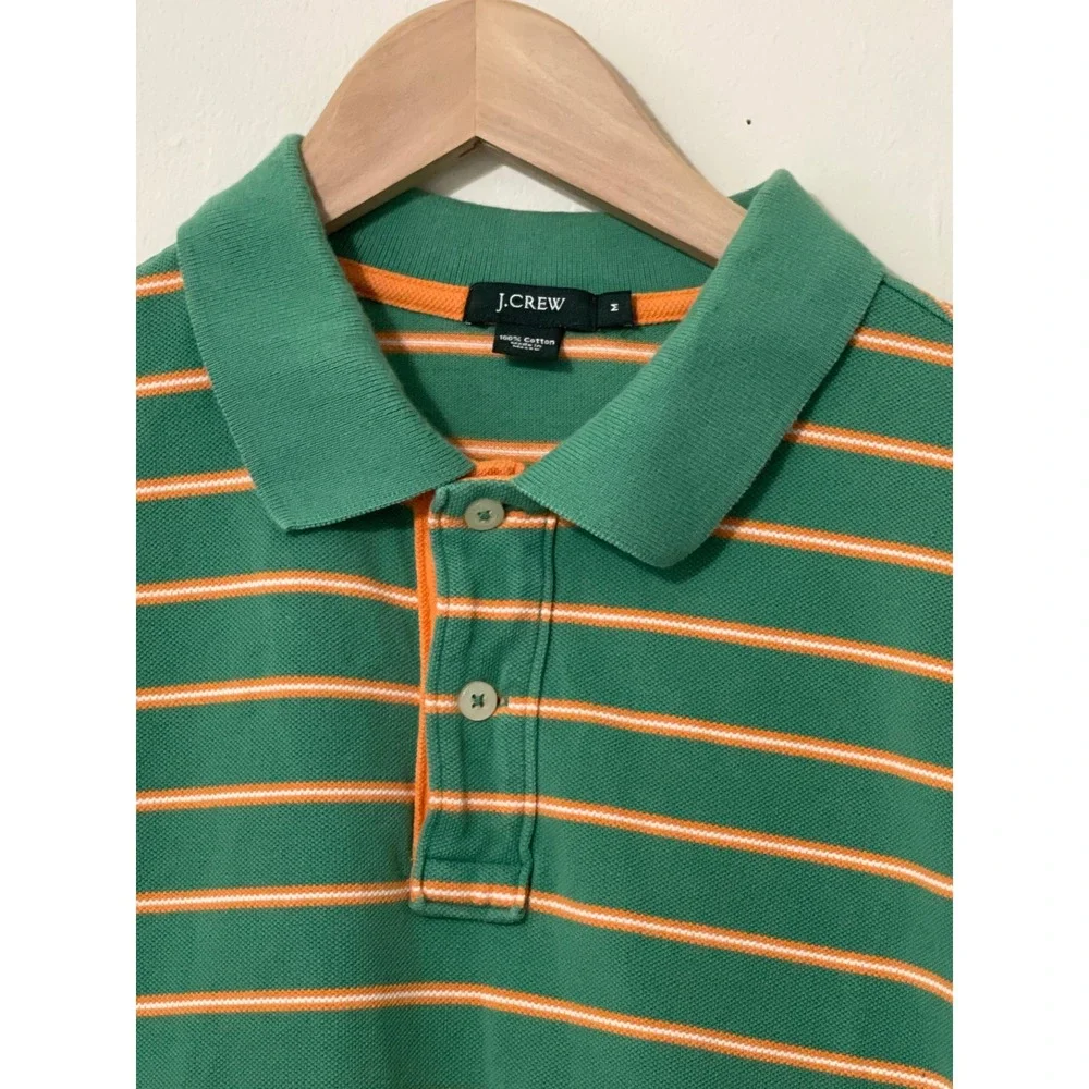 J. Crew Mens Green Stripe Short Sleeve Polo Casual Golf Tennis‎ Shirt Medium